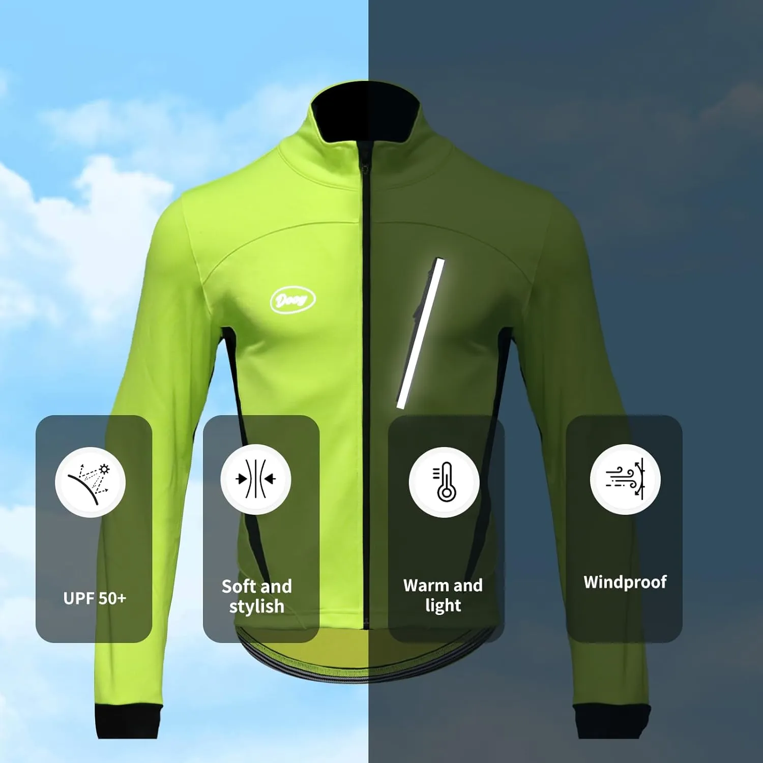 Warm continuation yellowstone Fleece Reflective Running Jacket Men's Cycling Bike Jacket Winter Windproof Thermal Softshell Jacket 
