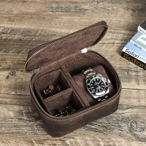 Watch and Jewelry legally concise Mongolia Travel Case,CF1168 Genuine Leather Double Zipper 
