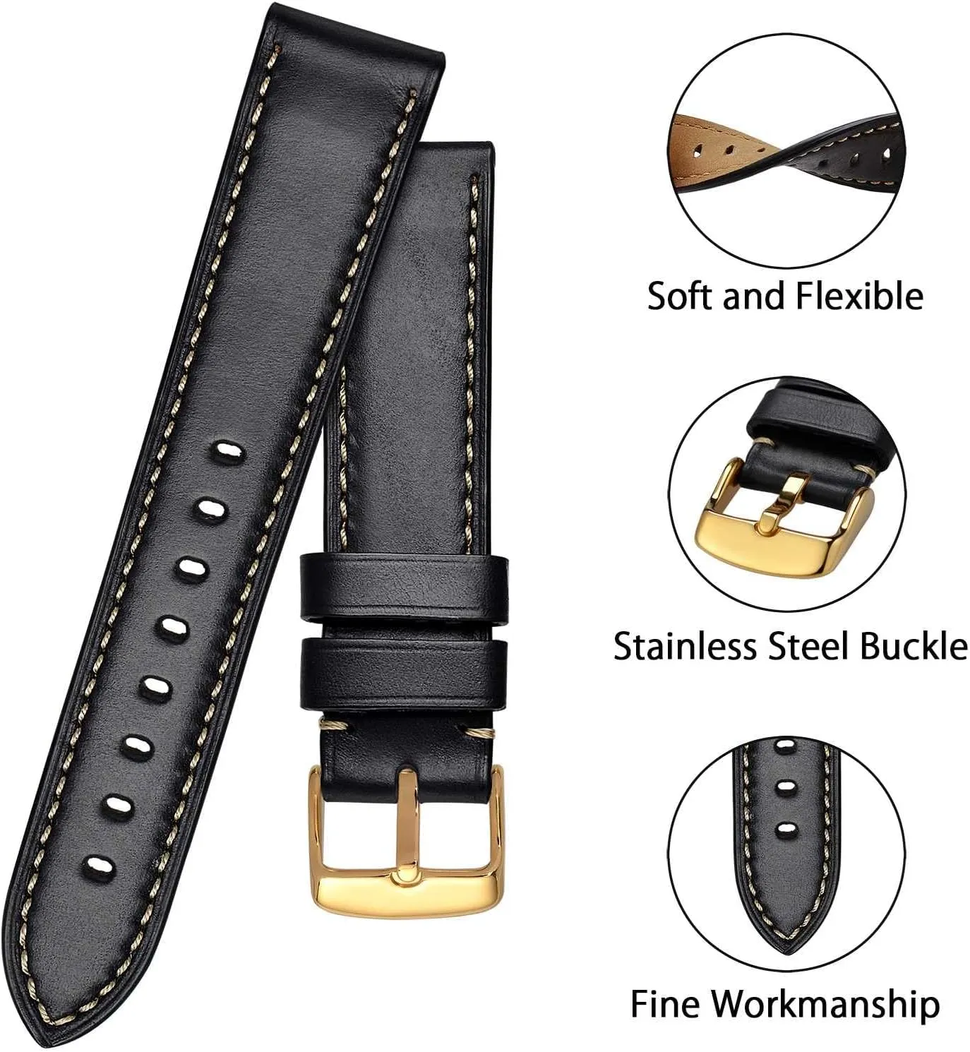 Watch Band 18mm 19mm 20mm 21mm 22mm 23mm 24mm$ Antique Watch Straps for Men$ Supple implementation and Breathable Calfskin BISONSTRAP Leather 