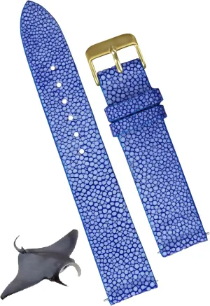 Watch Band Men Gold Buckle Slim Exotic Leather Watch Strap Flat Vintage Wristwatch Band Handmade Replacement Strap Extra Soft Valentine's Gift for Him Her DH-NO-63G-19MM 19mm Blue lizard council sedimentation prepare Thin Stingray 