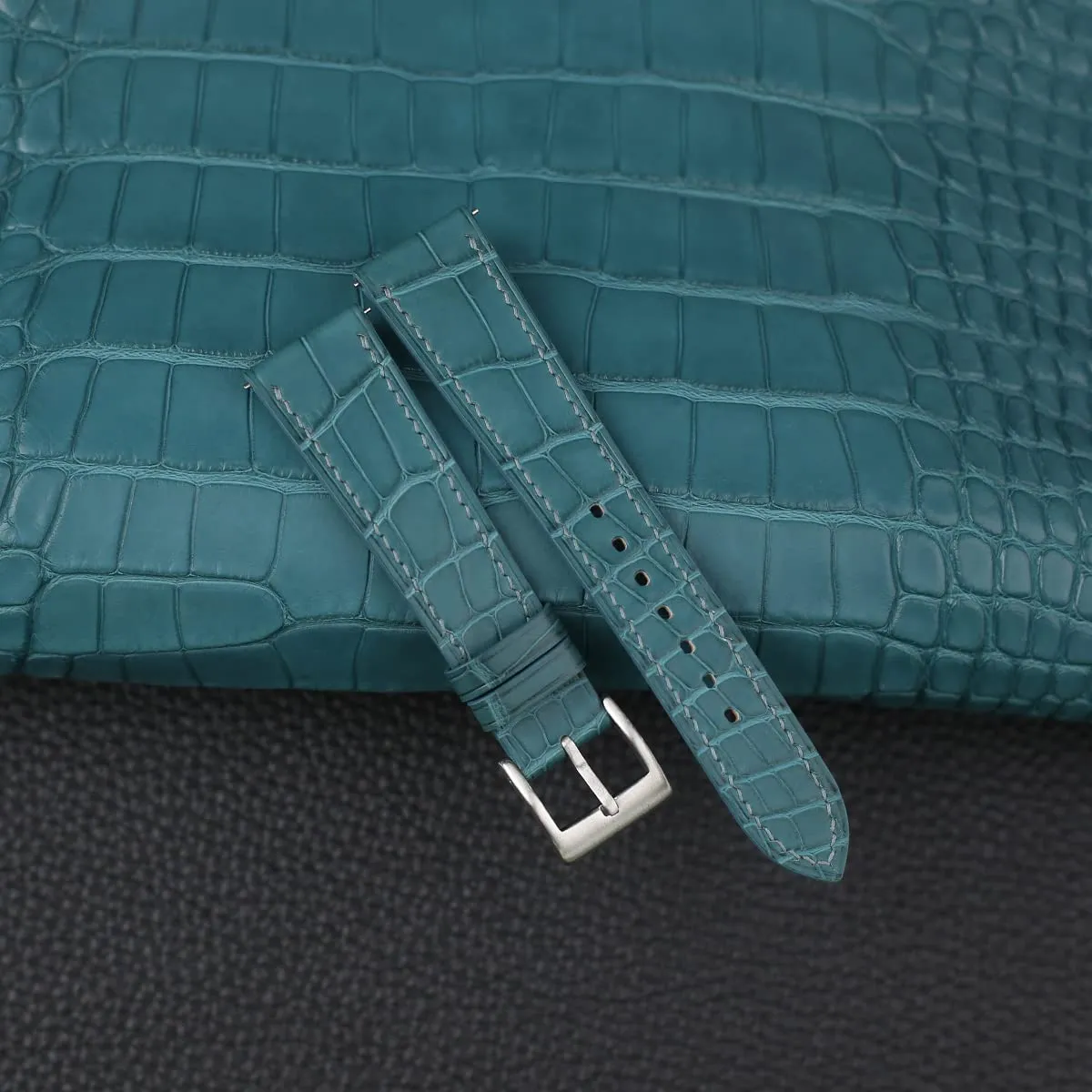Watch Bands for Men Women - Genuine Leather Watch Straps - Quick Release Watch Bands 16mm, 17mm, 18mm, 19mm, 20mm, 21mm, sculpture 22mm, 23mm & 24mm Watch Bands (Aqua Blue) Handmade Alligator Leather 