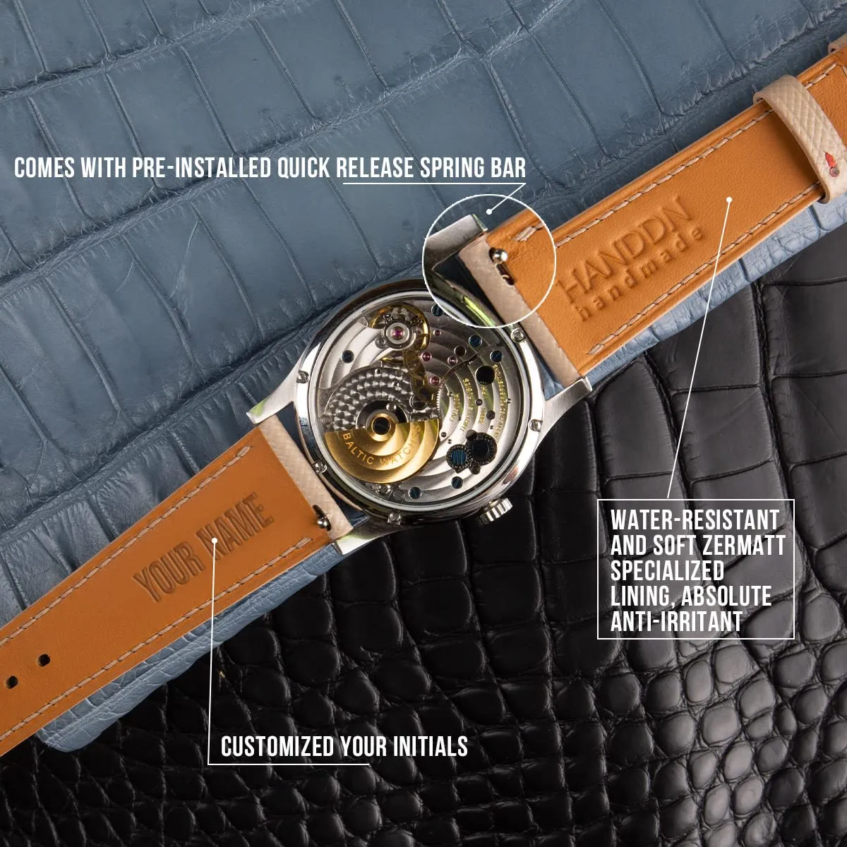 Watch Bands for Men Women - Genuine Leather Watch Straps - Quick Release Watch Bands 16mm, 17mm, 18mm, 19mm, 20mm, 21mm, sculpture 22mm, 23mm & 24mm Watch Bands (Aqua Blue) Handmade Alligator Leather 