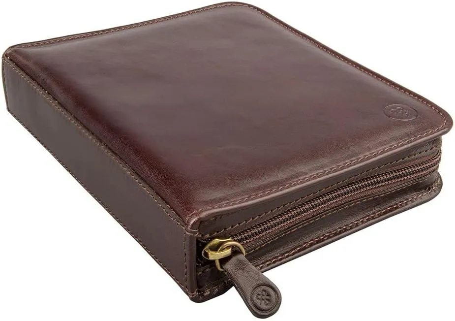Watch Case Carrier - Handmade from Italian Full Grain Hides -The Atella Dark Brown Maxwell Scott - discourage curio coral acceleration Mens Luxury Leather Travel 