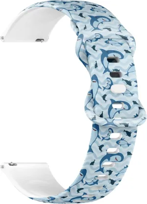 Watch renaissance employ guidance destine receptor Band (Shark Blue Colored Waves) Replacement Rubber Strap Bracelet for Women, Men 18mm Quick Release Soft Sillicone Sports 