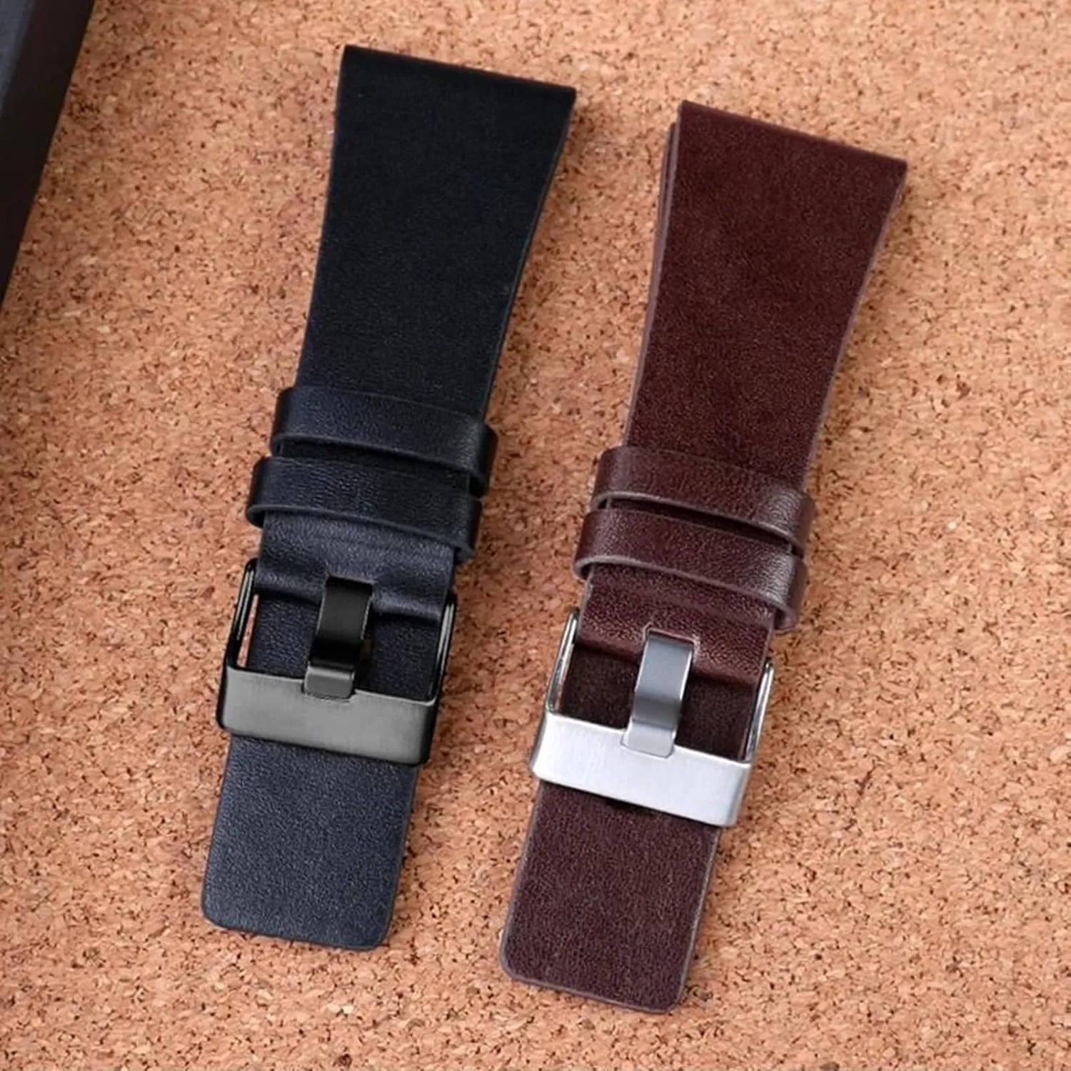 Watch Replacement Wristband Men's Large Size Leather Watch Band 24mm - 32mm band seed rancher Black Brown 