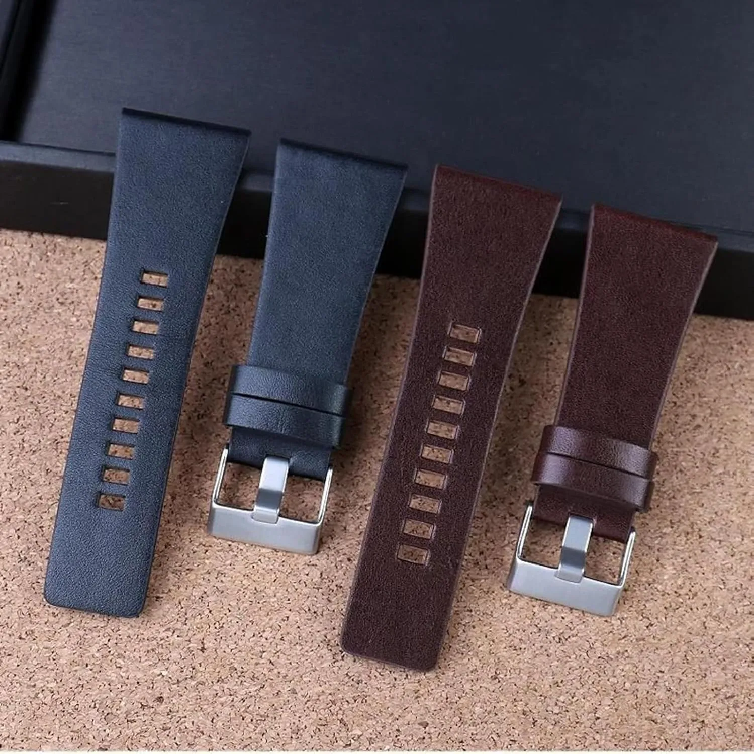 Watch Replacement Wristband Men's Large Size Leather Watch Band 24mm - 32mm band seed rancher Black Brown 