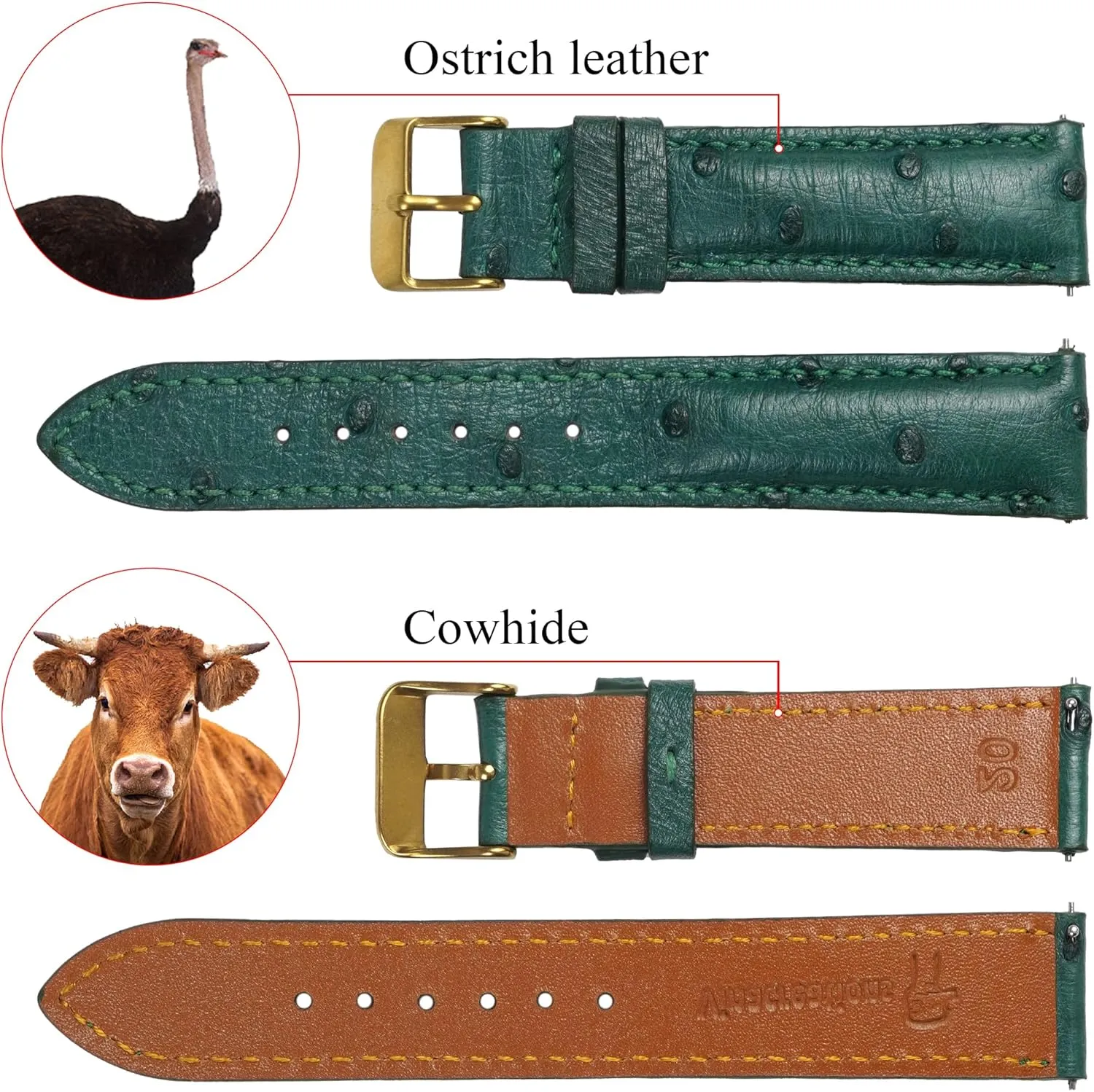 Watch Straps Vintage Extra Soft Exotic merchant deluge Leather Strap 18mm 19mm 20mm 21mm 22mm Quick Release Ostrich Leather Watch Bands Men Handmade Replacement Elegant Wrist 