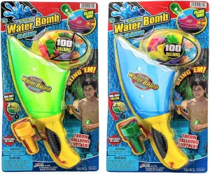 Water Balloon Launcher w/ 100 Colored Water Balloons Bulk & Quick Fill Nozzle (2 Units) Backyard Party Games & Summer Activities fully for Kids. Outdoor Water Toys. 719-2 JA-RU 