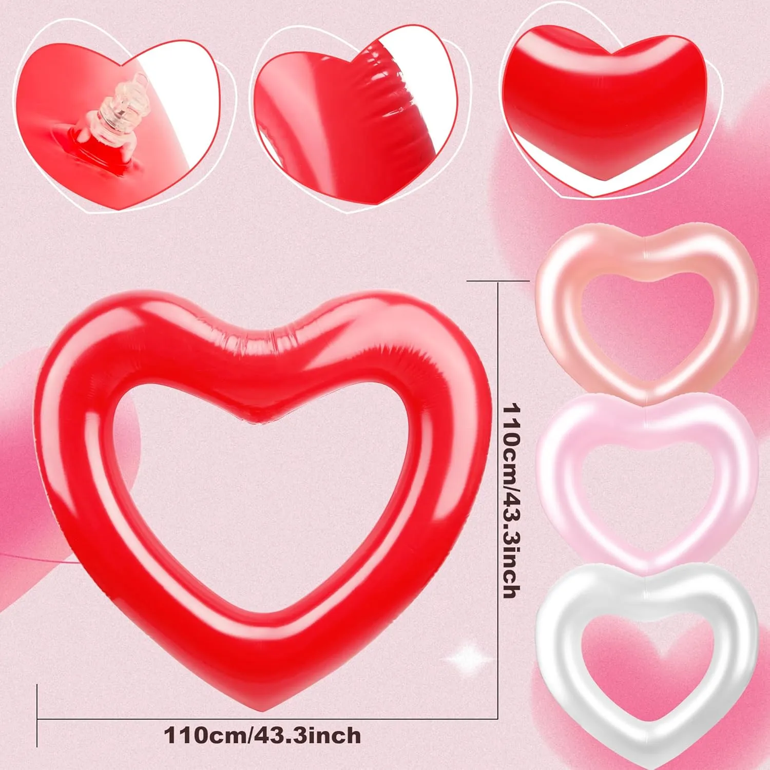 Water Toys 8 Pack Inflatable Heart Shape Swimming Rings Bulk Sweet Love Swimming Pool Float Loungers Tube for Adults Summer Beach advantage wit Pool Party Favors 