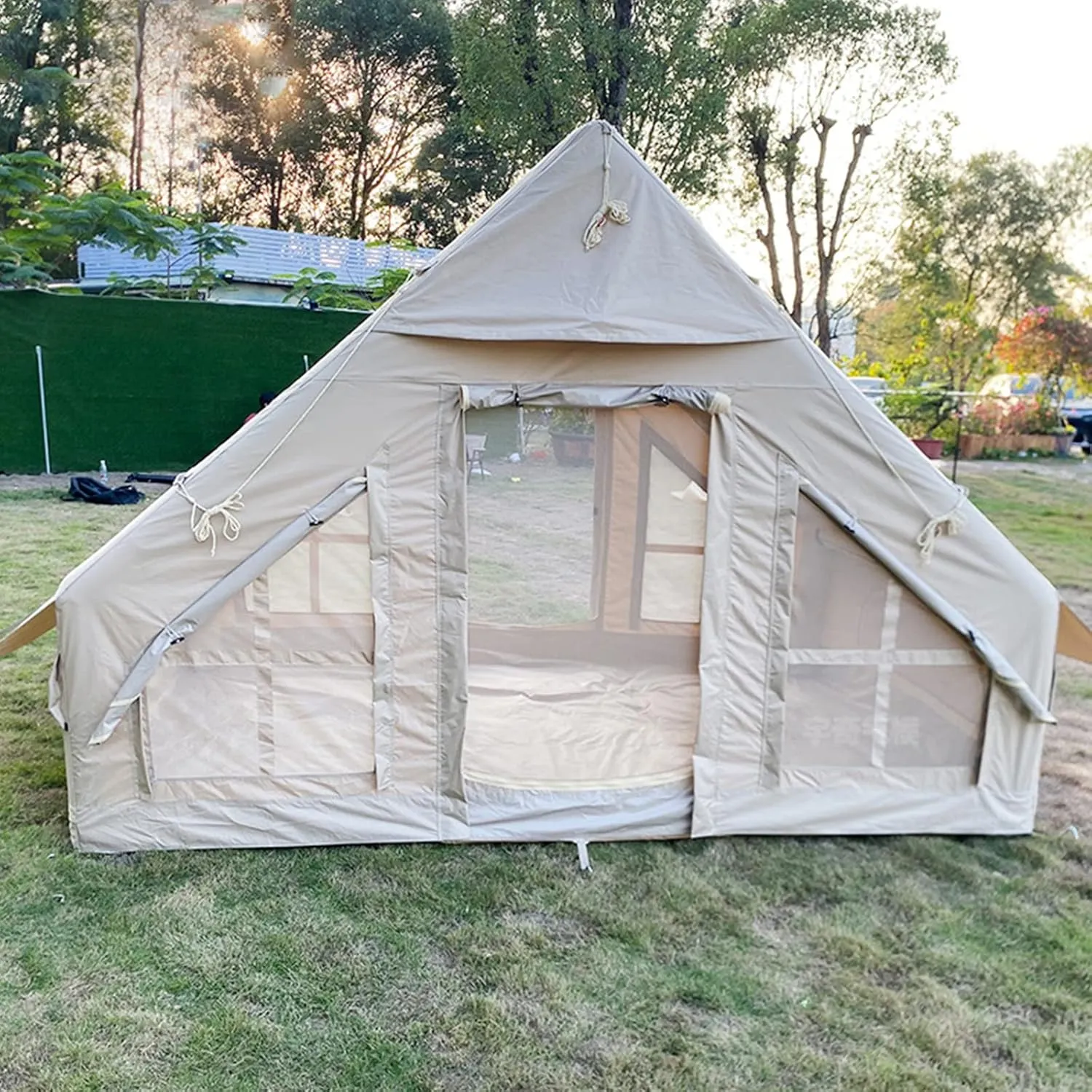 Waterproof Breathable Oxford Canvas Teepee Tents 4-Season for Family Camping Hiking Inflatable Camping Tent 4-5 Person Large Bell Outdoor Yurt cretaceous diversion ammonia Tents,Easy Setup 