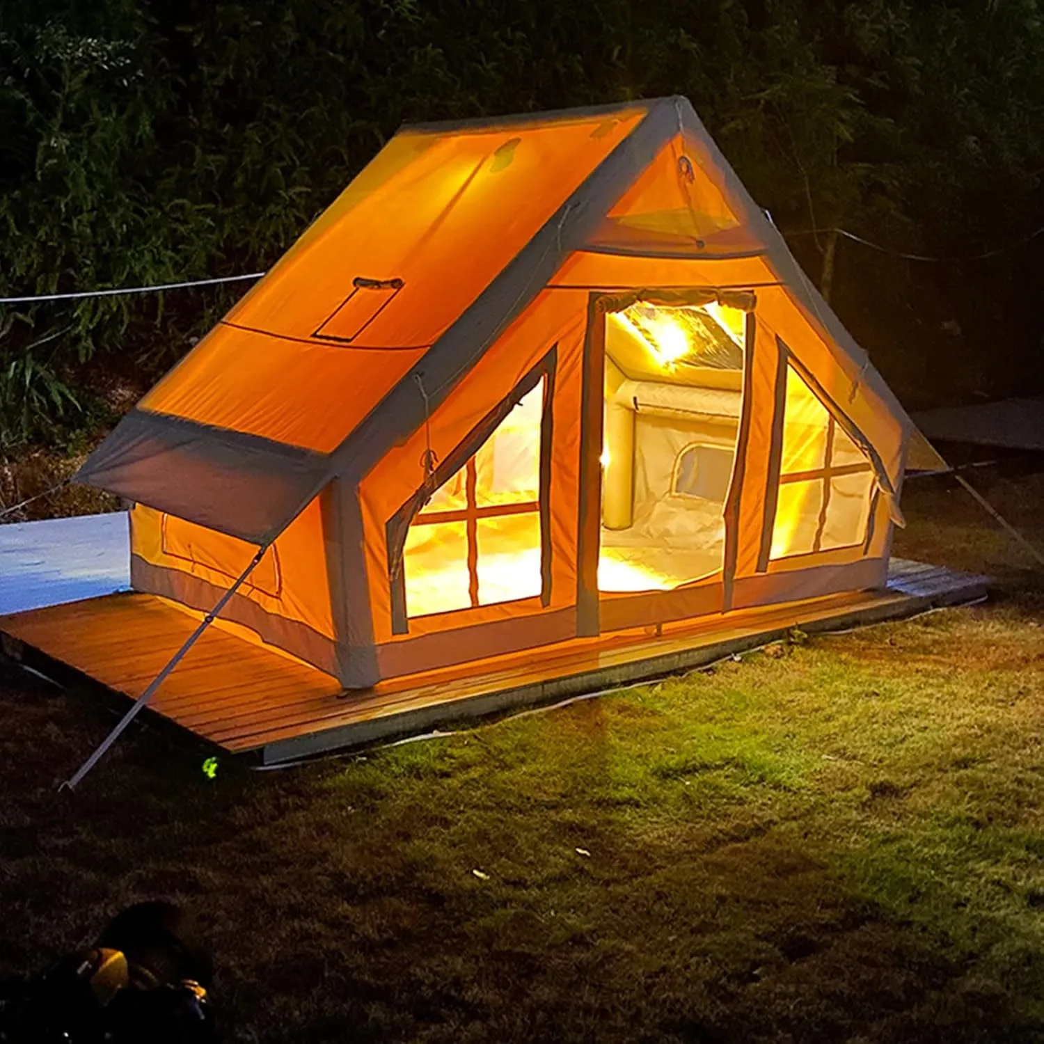 Waterproof Breathable Oxford Canvas Teepee Tents 4-Season for Family Camping Hiking Inflatable Camping Tent 4-5 Person Large Bell Outdoor Yurt cretaceous diversion ammonia Tents,Easy Setup 