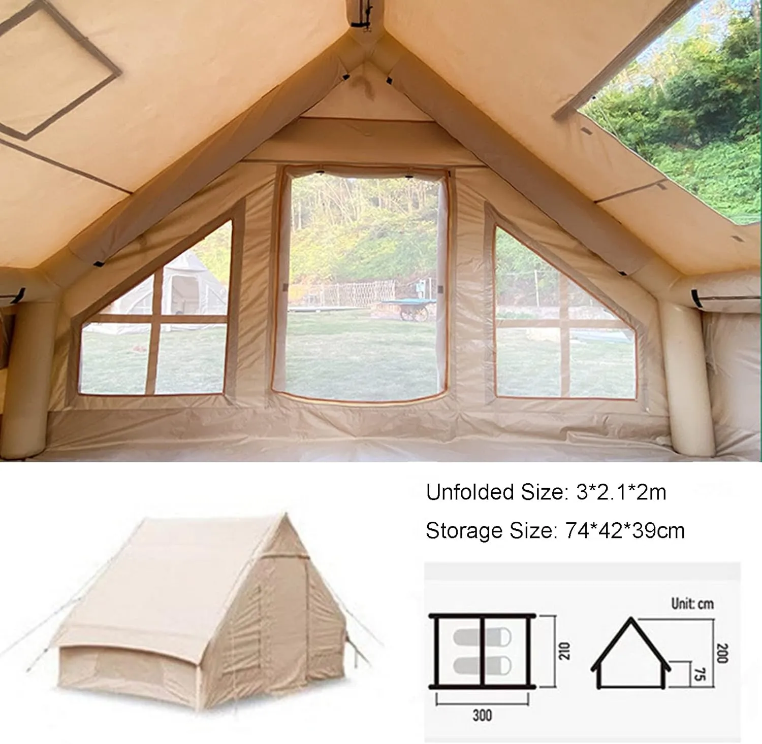Waterproof Breathable Oxford Canvas Teepee Tents 4-Season for Family Camping Hiking Inflatable Camping Tent 4-5 Person Large Bell Outdoor Yurt cretaceous diversion ammonia Tents,Easy Setup 