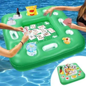 Waterproof Playing Cards$ Inflatable Floating Pool Table for Adults and Family Party (Green) Floating Table for Pool Game$ 40 x 40 in Floating forward Card Table for Pool with Food Drink Holders and 