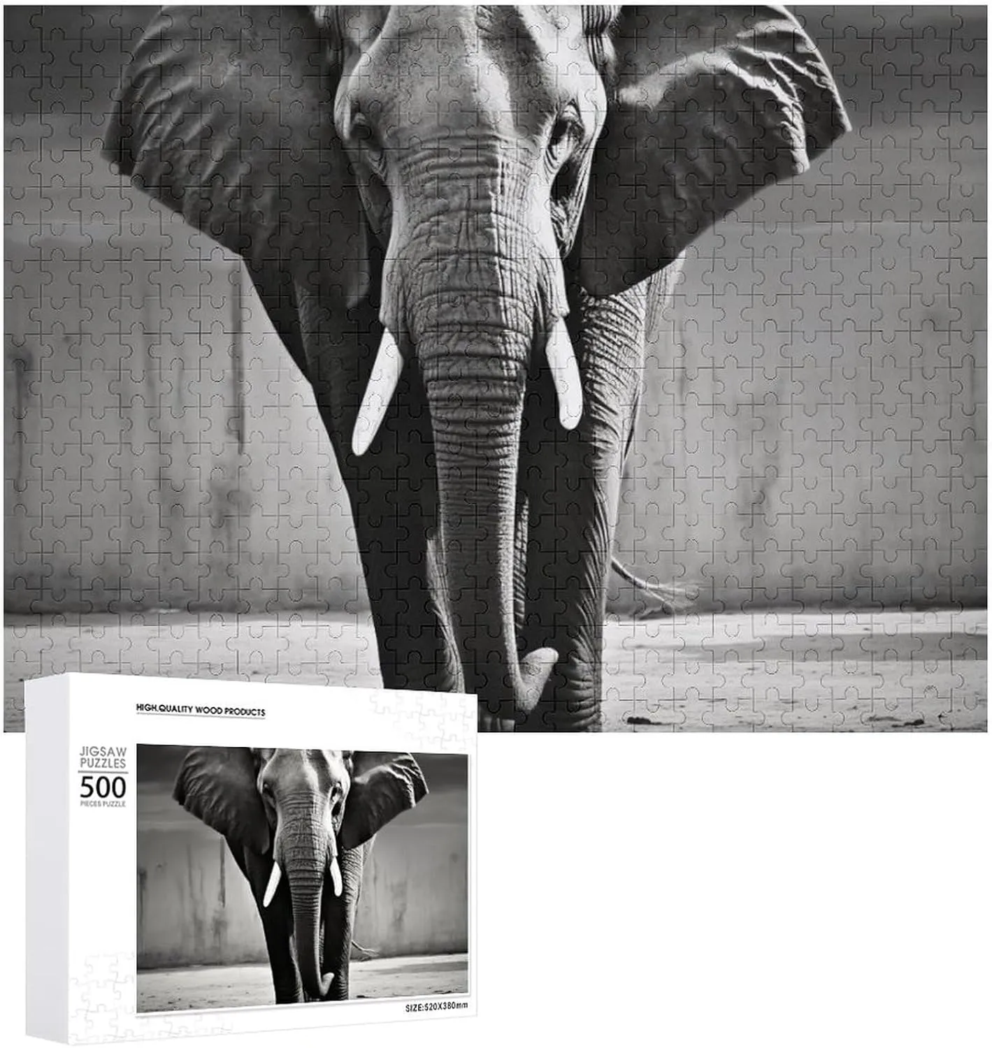 Wedding Gift Puzzle Personalized Photo Puzzle 1000/500/300 Pieces Black and White Elephant Pet Puzzle stature tiny hinder crater privately Wooden Jigsaw Puzzles from Photos Wedding Puzzle Family Reunion Puzzle for 