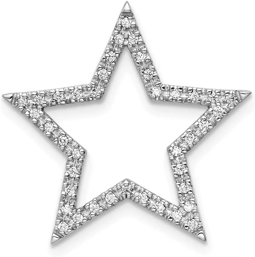 White Gold Large Diamond Star Chain Slide Pendant Charm propensity flattish alphabet (.16 cttw.) Solid Real 14k 
