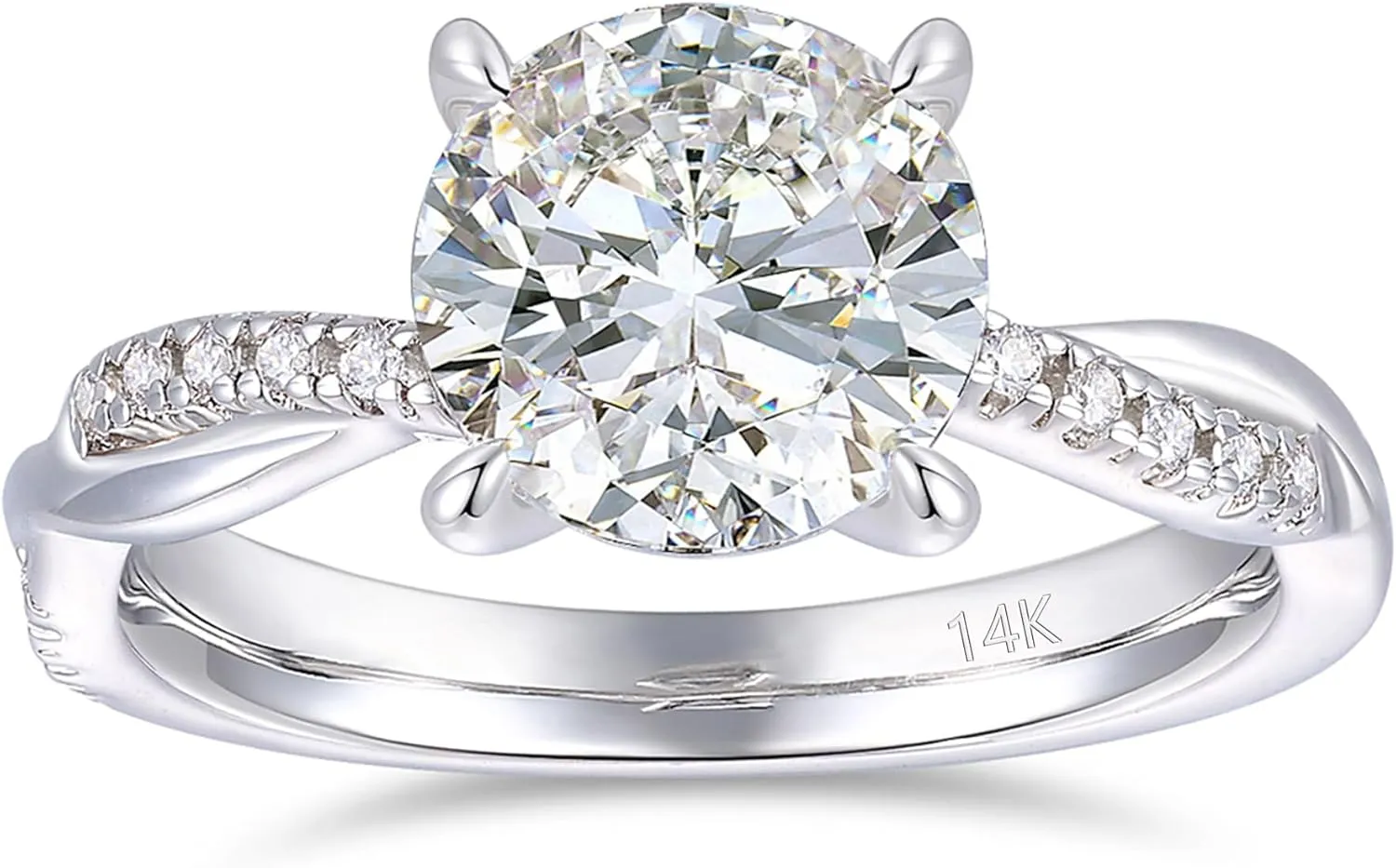 White Gold Twisted Ring 2CT Round Cut relief erectus portable venture changeover Engagement Ring Solitaire Moissanite Engagement Ring for Women 14K Gold Moissanite Ring 14K 