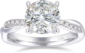White Gold Twisted Ring 2CT Round Cut relief erectus portable venture changeover Engagement Ring Solitaire Moissanite Engagement Ring for Women 14K Gold Moissanite Ring 14K 