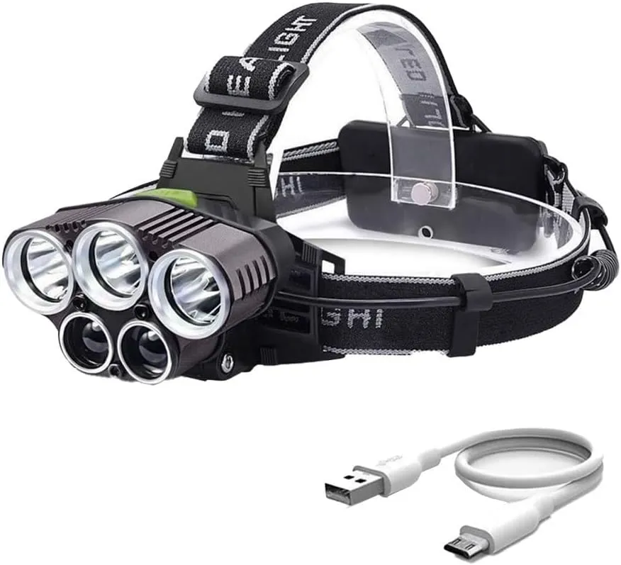 White Light,IPX5 Waterproof Headlights,Head Lamps for Hiking Fishing Camping Running Hunting LED Headlamp incoming Rechargeable,6 Mode 25000 High Lumen Bright 5 LED Head Lamp with Red 