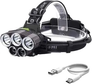 White Light,IPX5 Waterproof Headlights,Head Lamps for Hiking Fishing Camping Running Hunting LED Headlamp incoming Rechargeable,6 Mode 25000 High Lumen Bright 5 LED Head Lamp with Red 