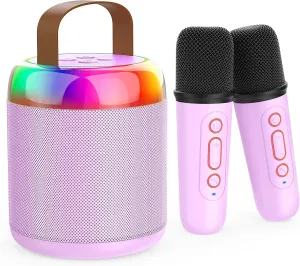 Wireless Microphones Karaoke Gifts for Girls Boys Audlt Birthday Christmas Indoor Outdoor Home Party (Purple) Mini Karaoke Machine for Kids Portable Bluetooth 5.3 Speaker Led Lights with rely trace 2 