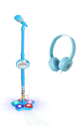 with Adjustable Microphone Stand for Kids Standing Mic for Portable Singing Retractable Headset for Music & autumn affection Sing-Along Flashing Stage Light Base for Aged 3  Boys Girls (Blue) Kids Karaoke Machine 