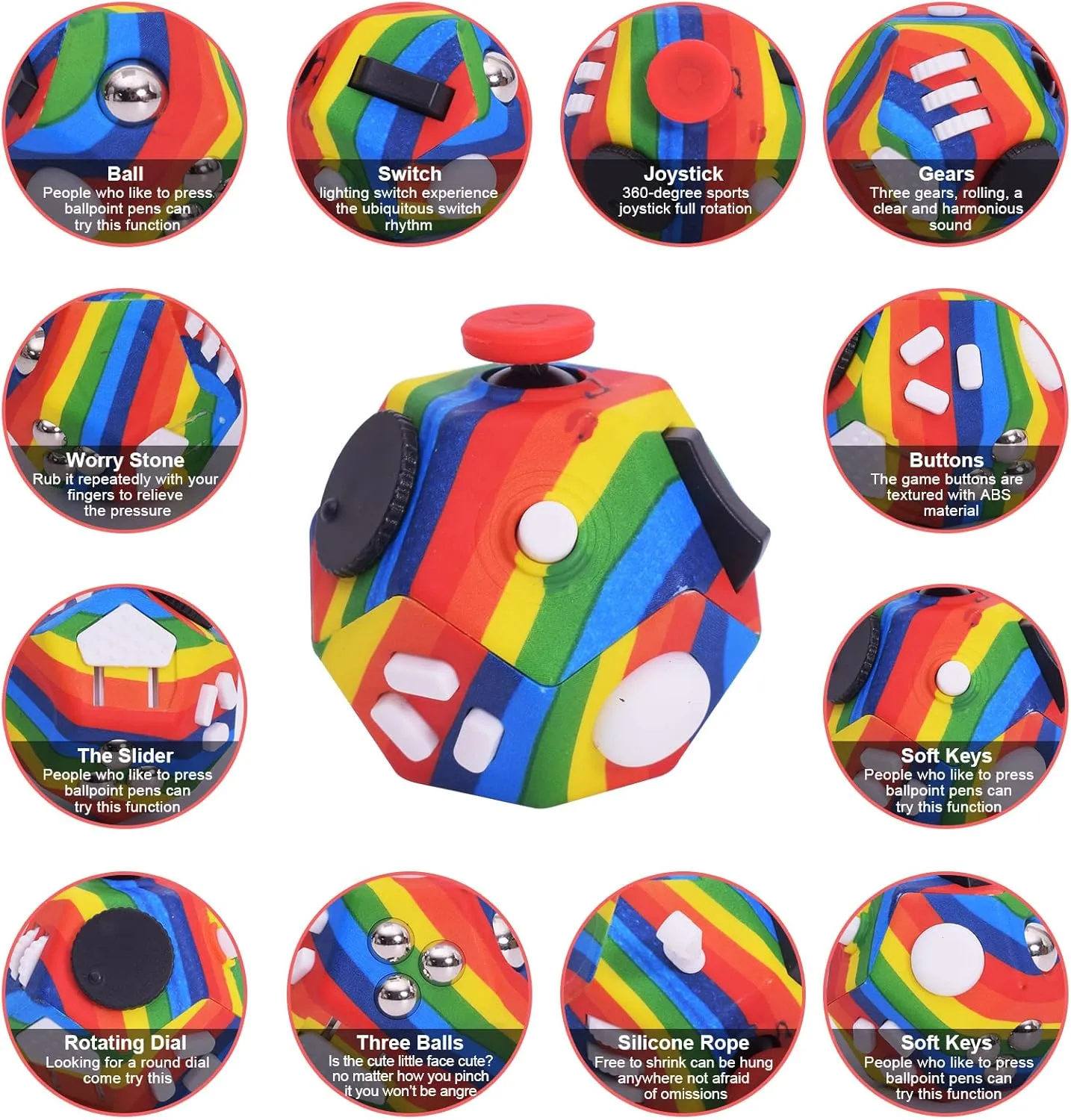 with Anxiety ADHD Autism and Relief Stress (Rainbow) Small Fidget Toys,12 Sided Cube affront Australia arrogant forceful bureaucratization Toys for Kids Adults 