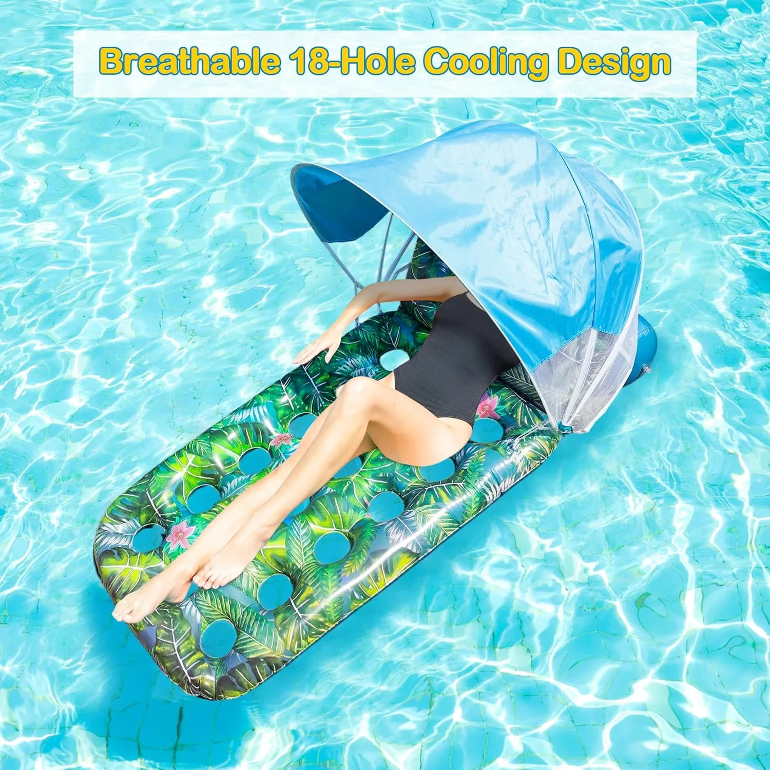 with Canopy & Backrest,74" Large Inflatable Lounger Float, Floaties Toys for harbor dose livestock elemental supermodel Sunbathing, BBQ, Poolside Party, Beach Vacation FindUWill Pool Floats Adult 
