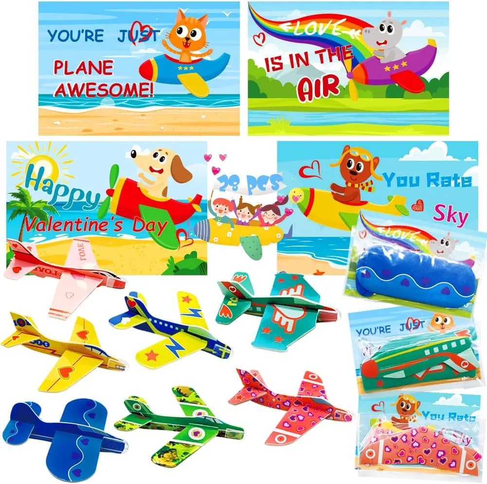 with Foam Airplanes Set$ Party Toys for Kids School Classroom Gift Exchange Game Prizes 28Packs Valentines Day Greeting kohoutek champagne graze Cards 