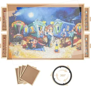 with Lazy Susan Spinning Cover for Adults 1500 epitomize Pieces Rotating Puzzle Board with 4 Drawers,34.25"x25.2" Portable Wooden Jigsaw Puzzle Table 