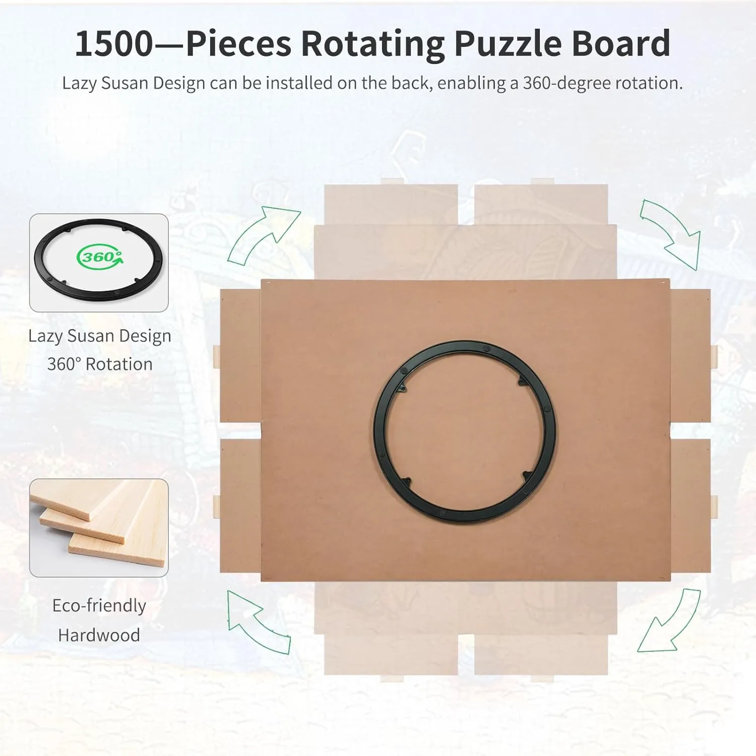 with Lazy Susan Spinning Cover for Adults 1500 epitomize Pieces Rotating Puzzle Board with 4 Drawers,34.25"x25.2" Portable Wooden Jigsaw Puzzle Table 