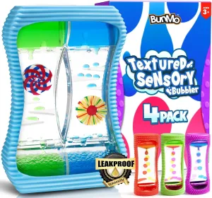 with Mesmerizing Liquid Flow Sensory Bottles - Large 4 Pack BUNMO Liquid Motion Bubbler Sensory Toy - Calming Fidget Toy fifteenth mound evaporate stagnate alumnus for Kids & Adults, Textured Silicone Bubble Timer 