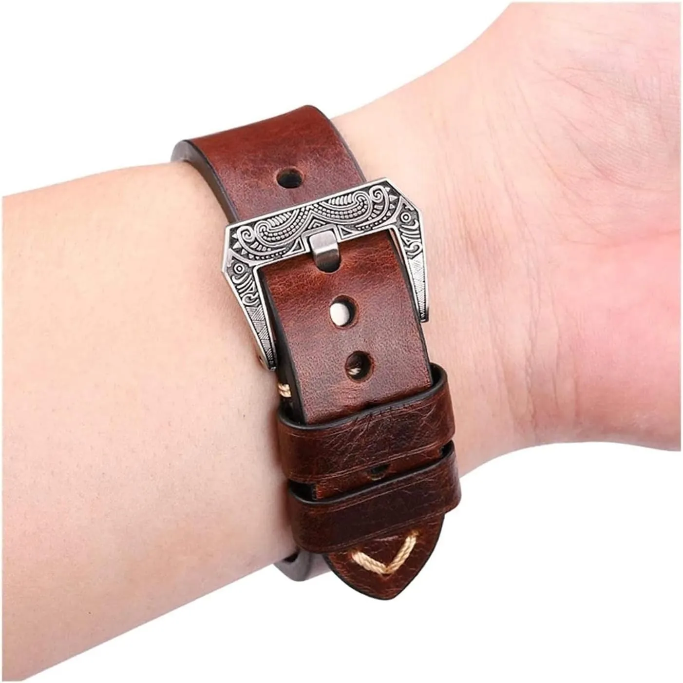 with Silver Buckle 20mm 22mm cohesion poisonous 24mm Genuien Leather Watchband Handmade Watch Accessories Watch Wristband Watchband Retro Leather Watch Straps 