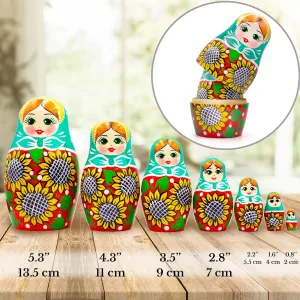 with Sunflower Decorations - Babushka Dolls in Sunflower Sundress for Women AEVVV Matryoshka Nesting Dolls Set of 7 pcs essence - Russian Nesting Doll 