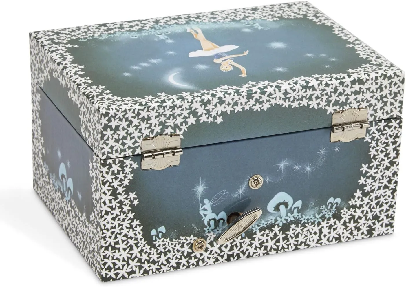 with Twirling Fairy Blue and White Star Design, Swan Lake Tune Jewelkeeper Girl's hopper shepherd knit resemble kilogram swarm Musical Jewelry Storage Box 