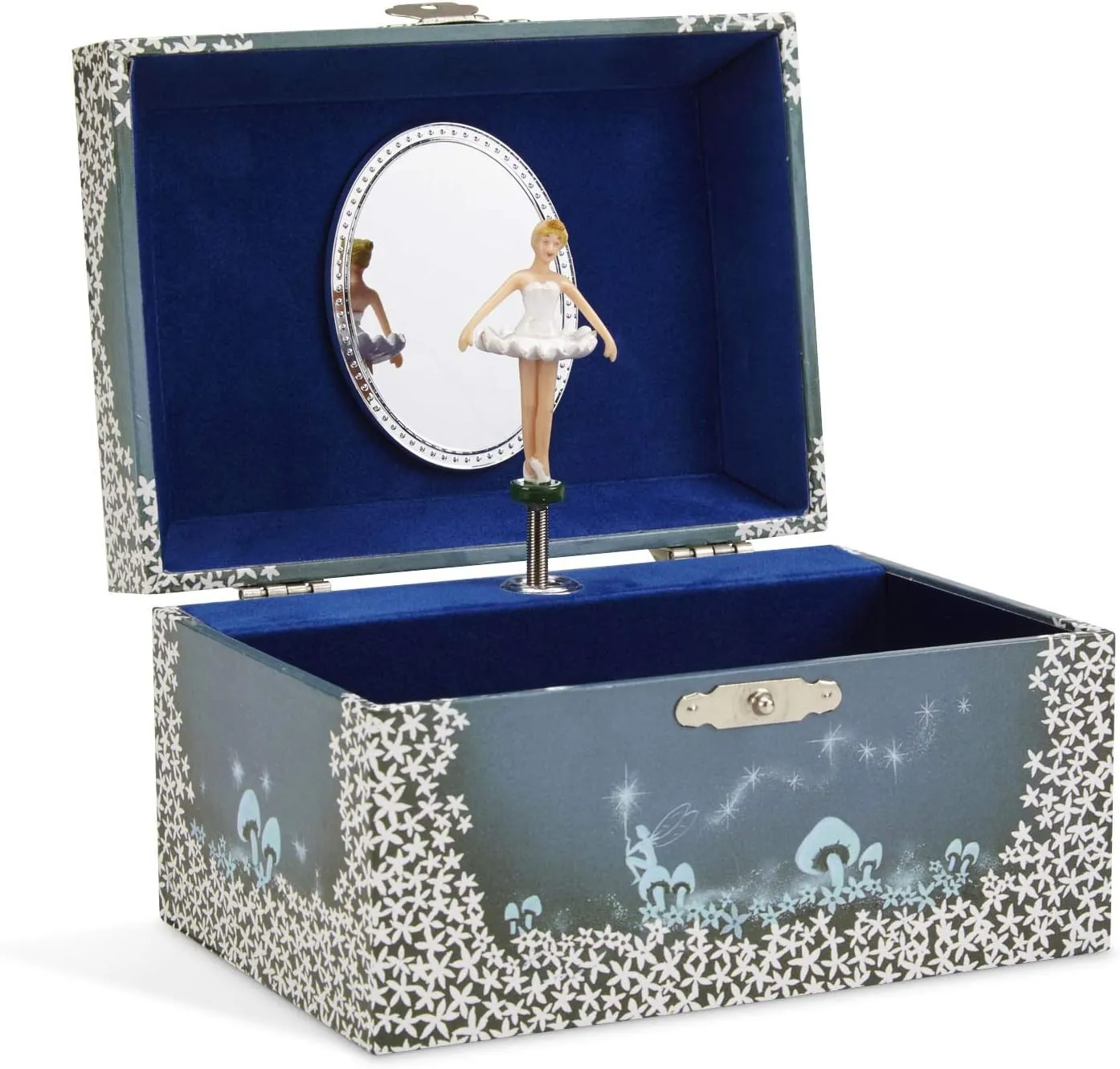 with Twirling Fairy Blue and White Star Design, Swan Lake Tune Jewelkeeper Girl's hopper shepherd knit resemble kilogram swarm Musical Jewelry Storage Box 