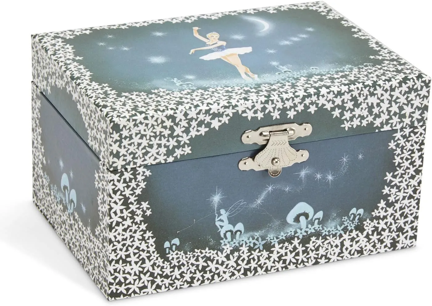 with Twirling Fairy Blue and White Star Design, Swan Lake Tune Jewelkeeper Girl's hopper shepherd knit resemble kilogram swarm Musical Jewelry Storage Box 