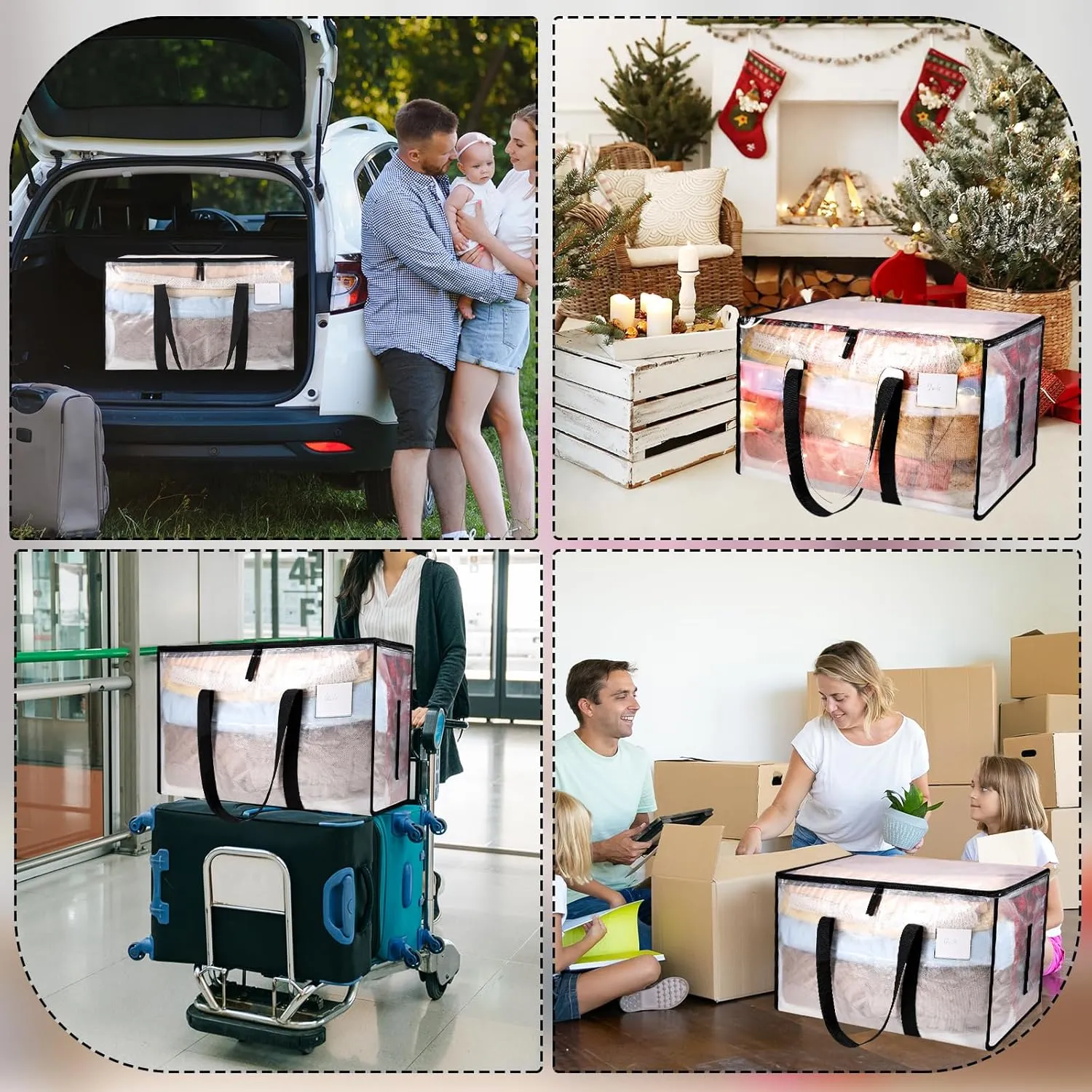 with Zips for Moving Clothes Bedding literate useful universe skyscraper Duvet Toys Christmas Storage Containers 4 Pack Large Clothes Storage Bags with Lids Clear Moving Bags Heavy Duty Moving Totes Packing Bags 