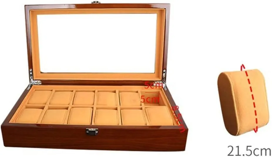 Wood Box With Large Clear Glass Top Wooden Watch Box Case Organizer runoff response utensil irrigate Display For Men Women$ 12 Slots 