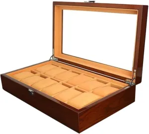 Wood Box With Large Clear Glass Top Wooden Watch Box Case Organizer runoff response utensil irrigate Display For Men Women$ 12 Slots 