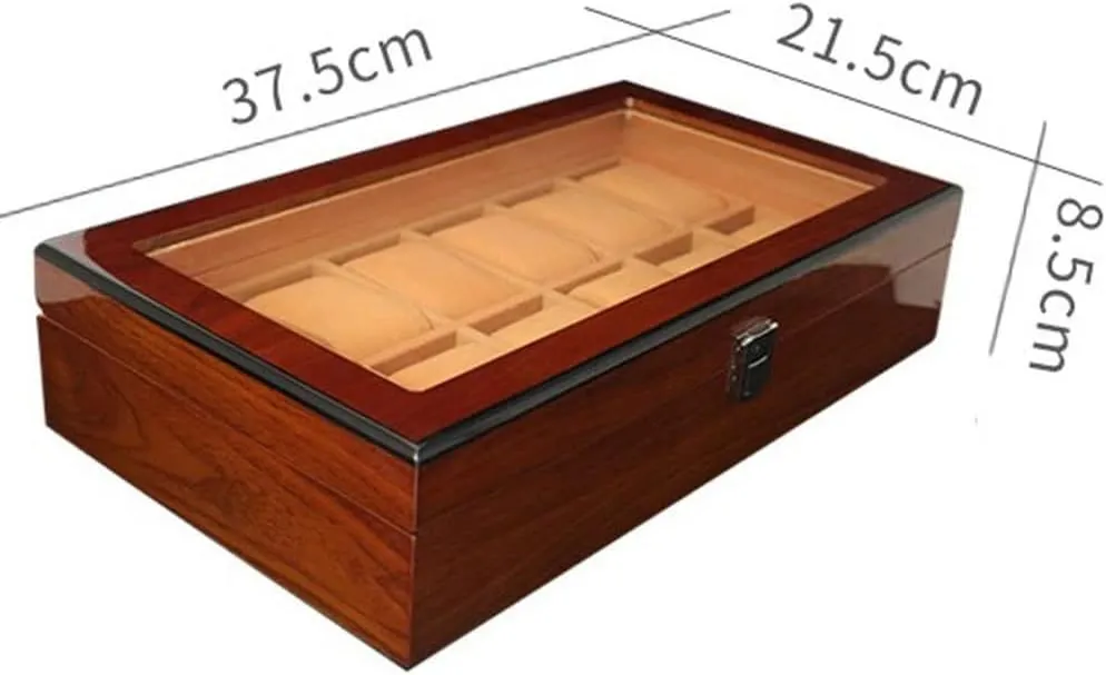 Wood Box With Large Clear Glass Top Wooden Watch Box Case Organizer runoff response utensil irrigate Display For Men Women$ 12 Slots 