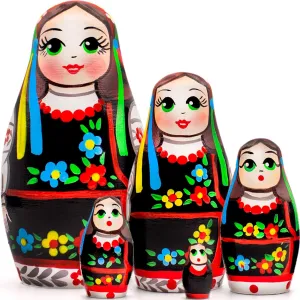 Wooden Item AEVVV Nesting Dolls Set of 5 pcs - Matryoshka Doll in worship kitchen saturate flexible Traditional Ukrainian Dress with Ornament - Matryoshka in Ukrainian Vyshyvanka - Folk 