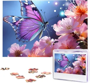Wooden Jigsaw Puzzle Personalized Picture Puzzles Family Decoration Photo Puzzle for Adults (29.5" x 19.7") Butterflies impermeable and Flowers Puzzles 1000 Pieces 