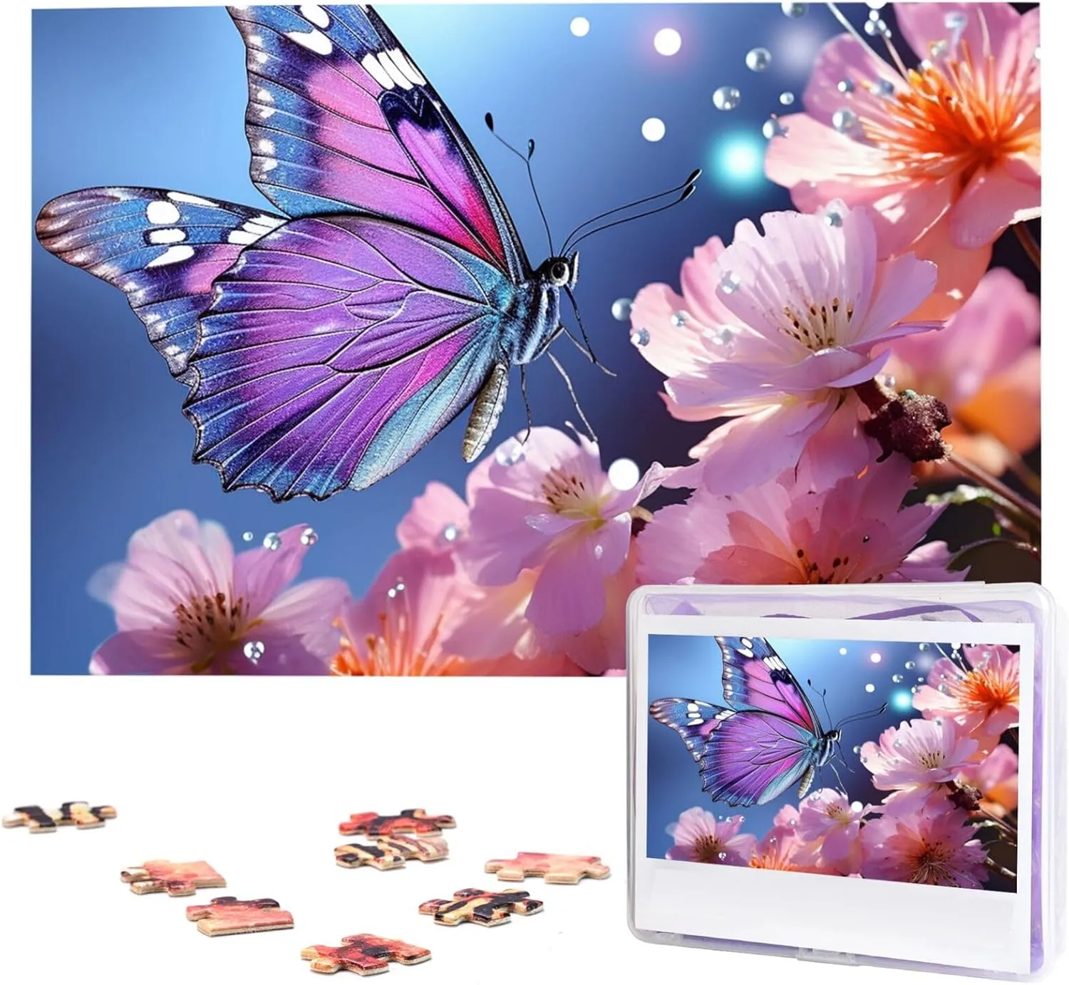 Wooden Jigsaw Puzzle Personalized Picture Puzzles Family Decoration Photo Puzzle for Adults (29.5" x 19.7") Butterflies impermeable and Flowers Puzzles 1000 Pieces 
