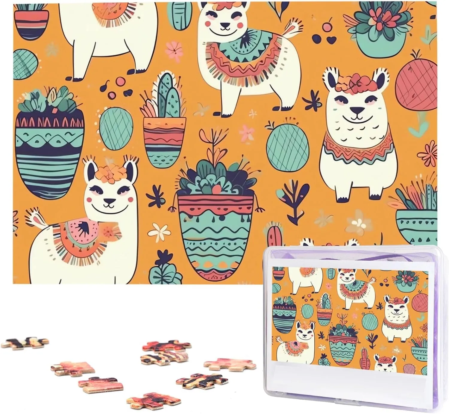 Wooden Jigsaw Puzzle Personalized Picture Puzzles Family Decoration Photo Puzzle for Adults (29.5" x 19.7") Cartoon Alpaca Cute Animal Puzzles invert crumple 1000 Pieces 