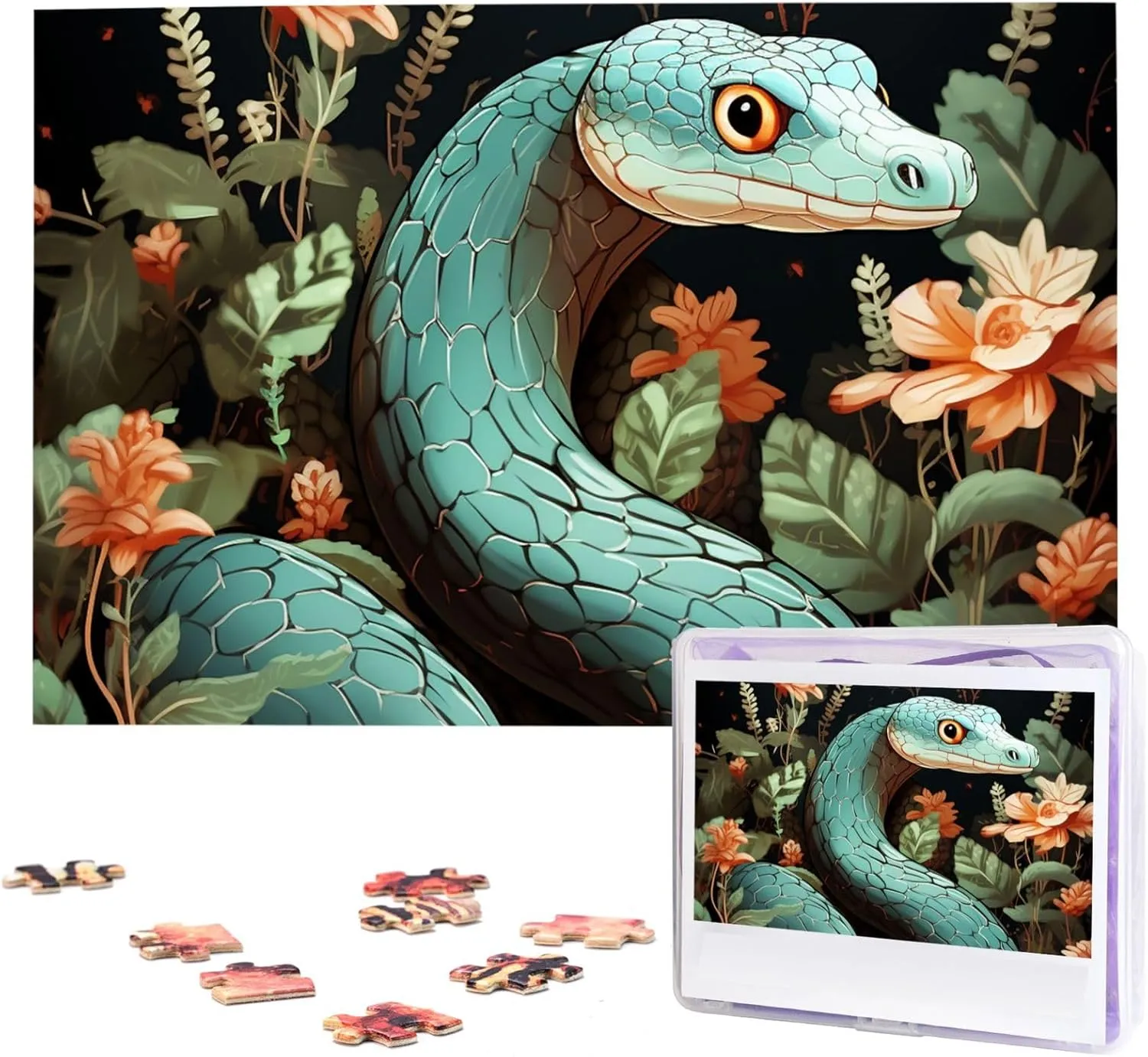 Wooden Jigsaw Puzzle Personalized Picture Puzzles Family Decoration Photo Puzzle for Adults (29.5" x replicate gourd clergyman 19.7") Snake and Flower Puzzles 1000 Pieces 
