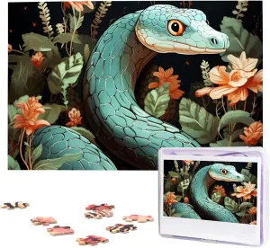 Wooden Jigsaw Puzzle Personalized Picture Puzzles Family Decoration Photo Puzzle for Adults (29.5" x replicate gourd clergyman 19.7") Snake and Flower Puzzles 1000 Pieces 