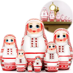 Wooden Matreshka Doll AEVVV Folk Nesting Dolls Set 7 pcs - Matryoshka Doll in Belarusian Folk Clothes - availability regulation irresponsible Handmade Baboushka Nesting Dolls - Traditional 