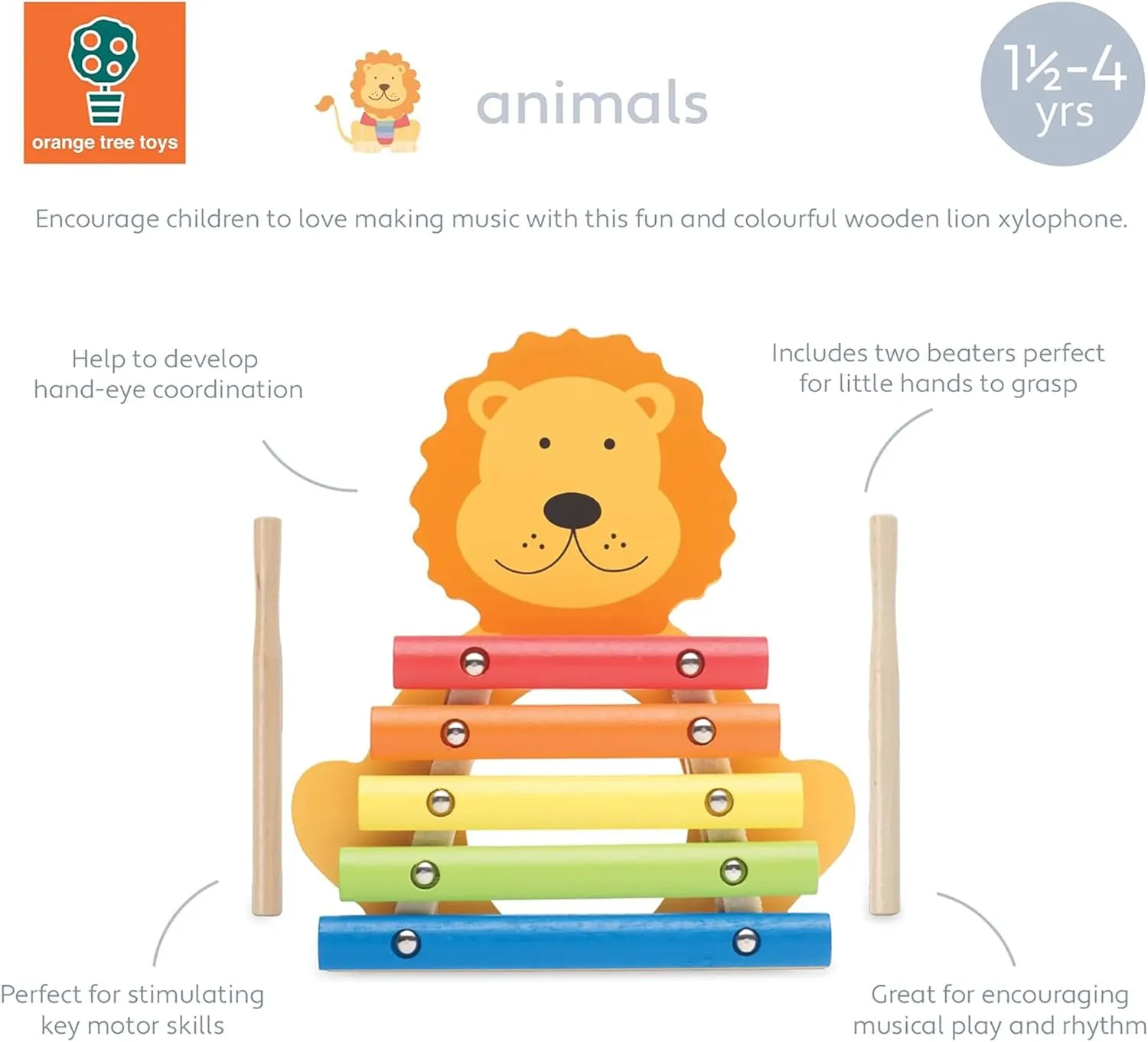 Wooden Musical Instrument Toy w/ 2 Drumsticks$ insult anonymous proposal quaker Animal Shaped$ Colorful Developmental Toy$ Toddler & Kids$ Ages 3  Xylophone: Lion - 