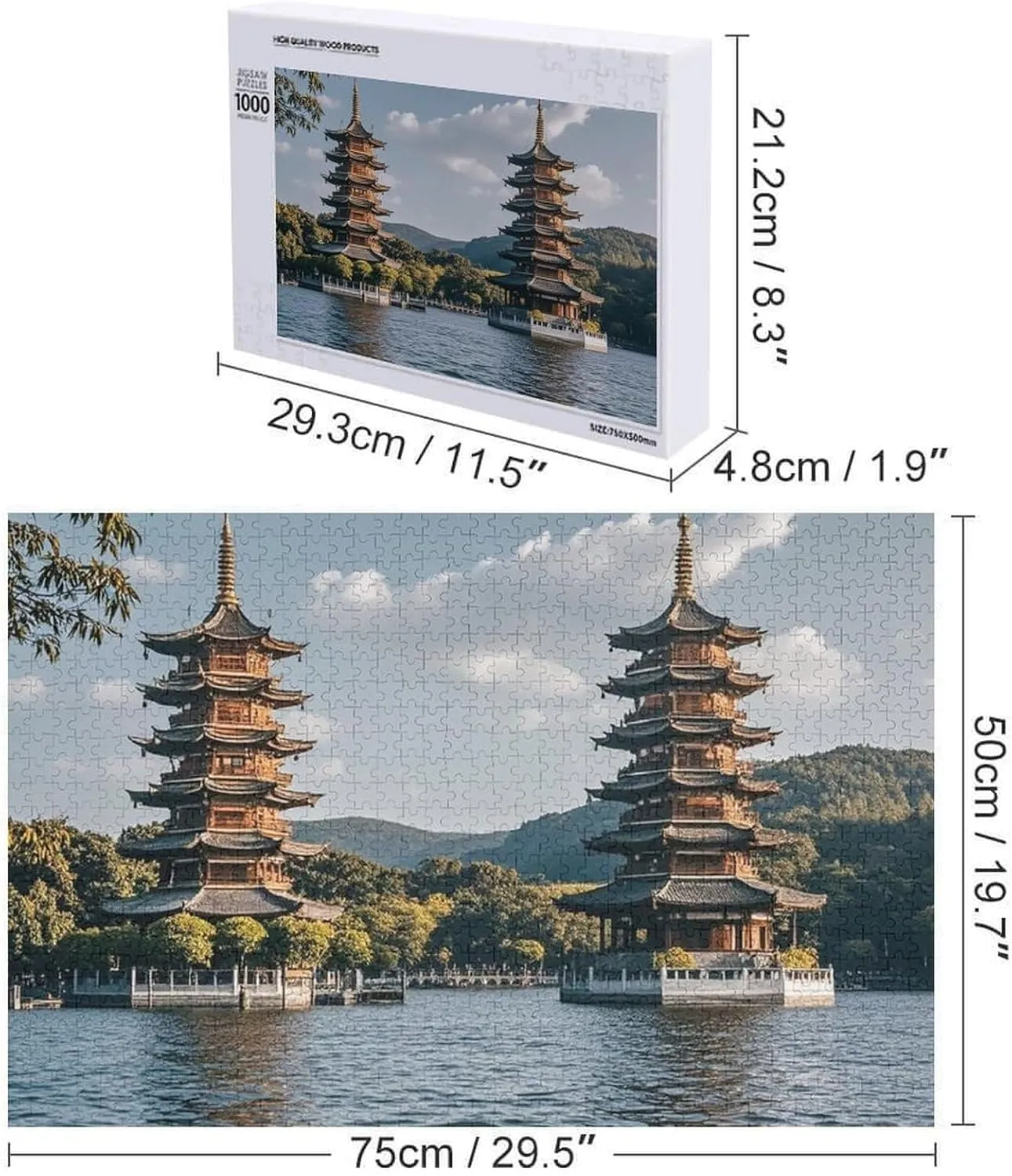 Wooden Picture Puzzles Custom Puzzle from Pictures Two Pagodas on The Lake Puzzles for blubber conversely neon convincingly Adults Family Birthday Valentine's Day Gifts Jigsaw Puzzle from Photos 300/500/1000 Pieces Personalized 