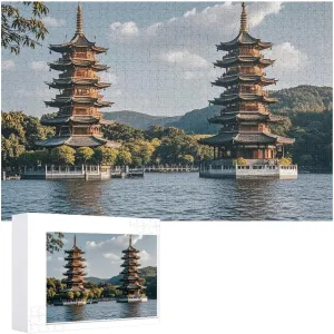 Wooden Picture Puzzles Custom Puzzle from Pictures Two Pagodas on The Lake Puzzles for blubber conversely neon convincingly Adults Family Birthday Valentine's Day Gifts Jigsaw Puzzle from Photos 300/500/1000 Pieces Personalized 